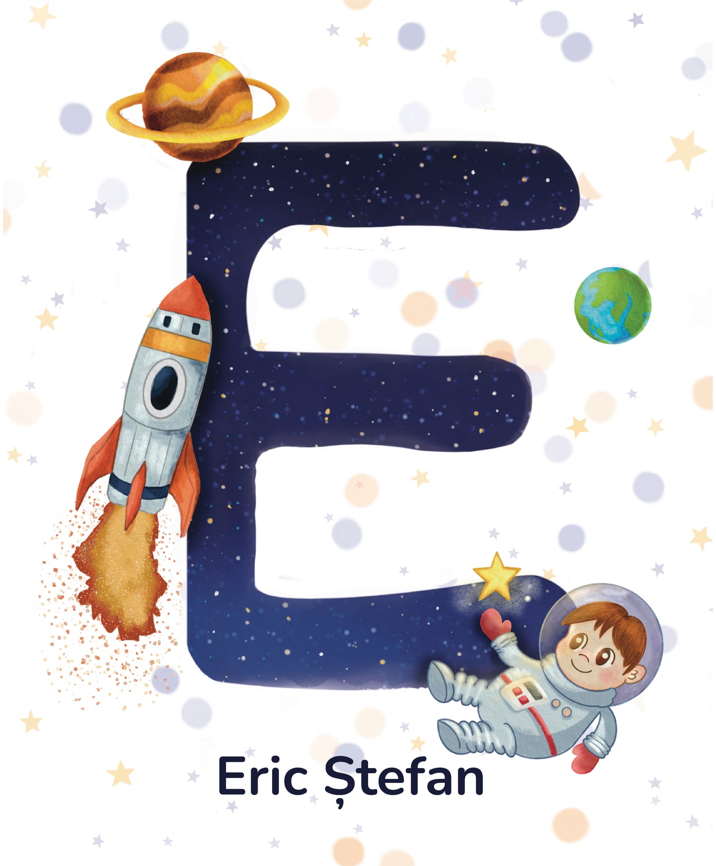Litere personalizate 30x40 cm – Aventură în spațiu
