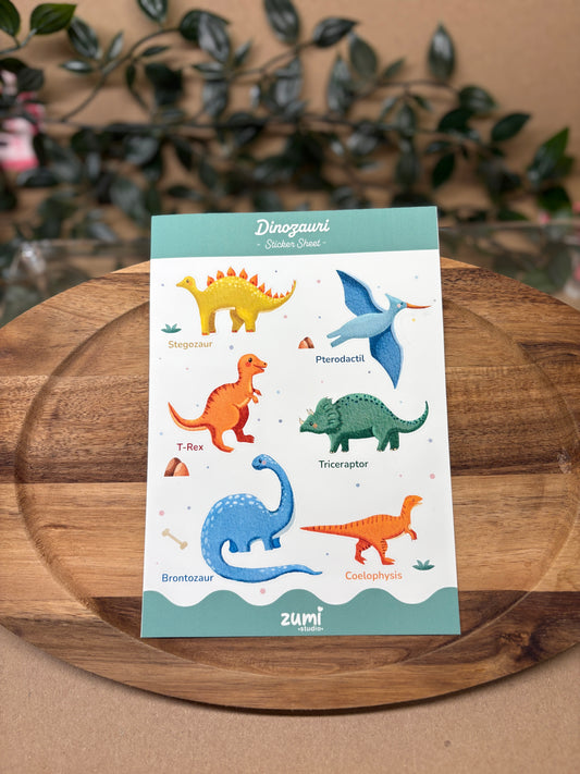 Sticker Sheet „Dinozaurii” – A5, Hârtie Mată