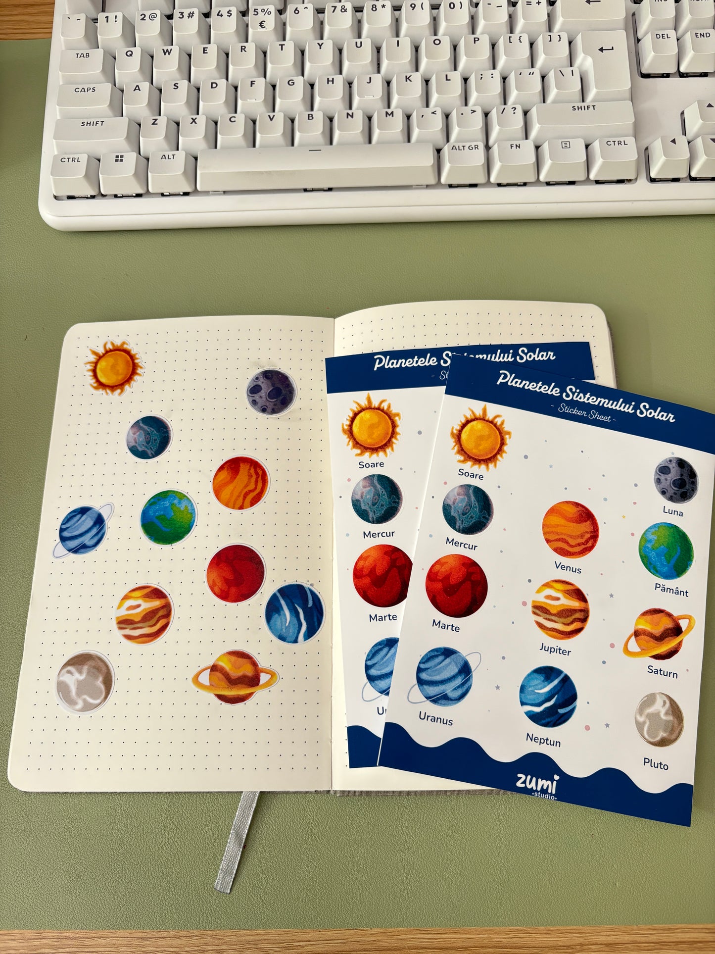 Sticker Sheet „Planetele Sistemului Solar” – A5, Hârtie Mată