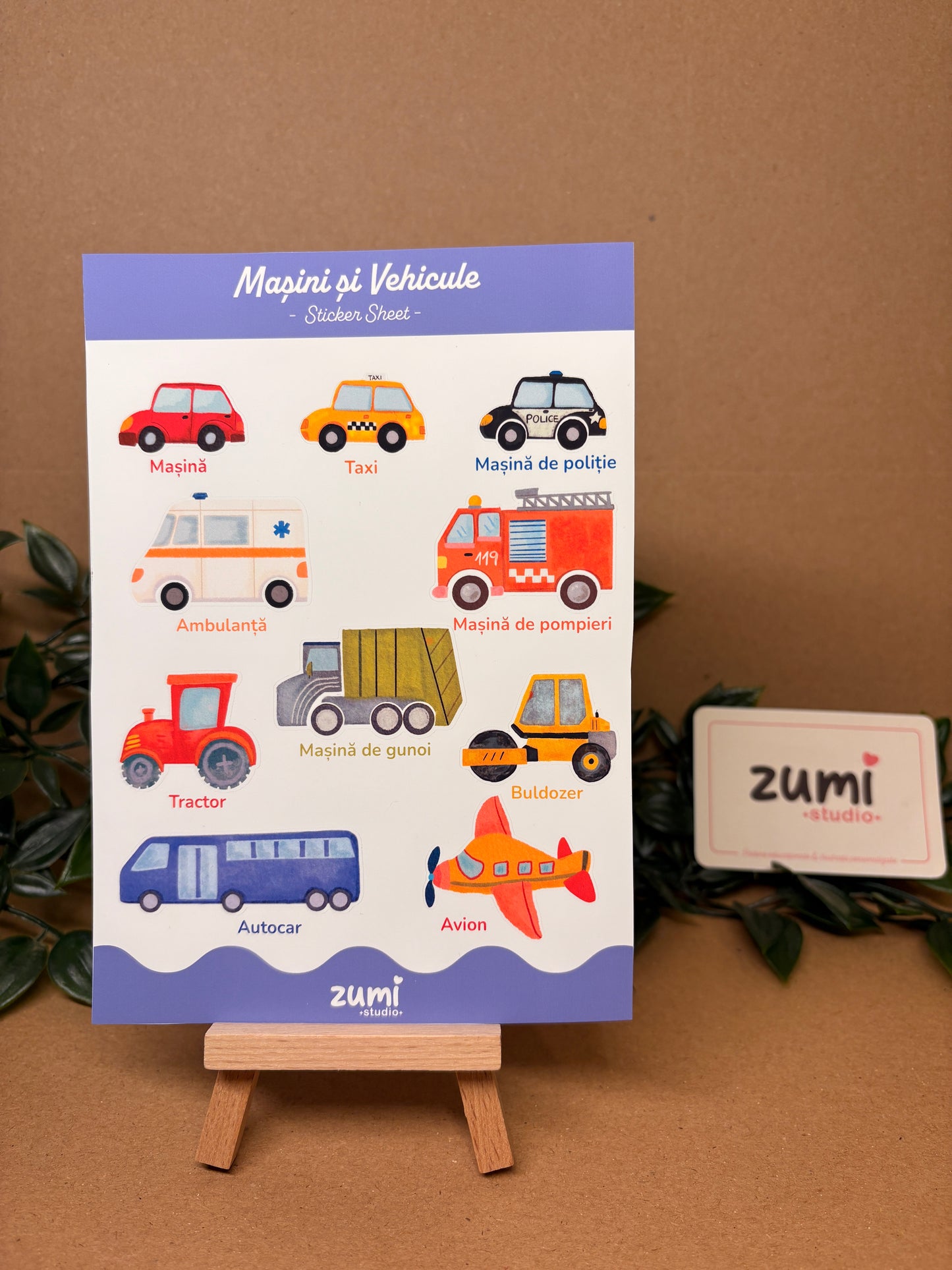 Sticker Sheet „Masini si Vehicule ” – A5, Hârtie Mată