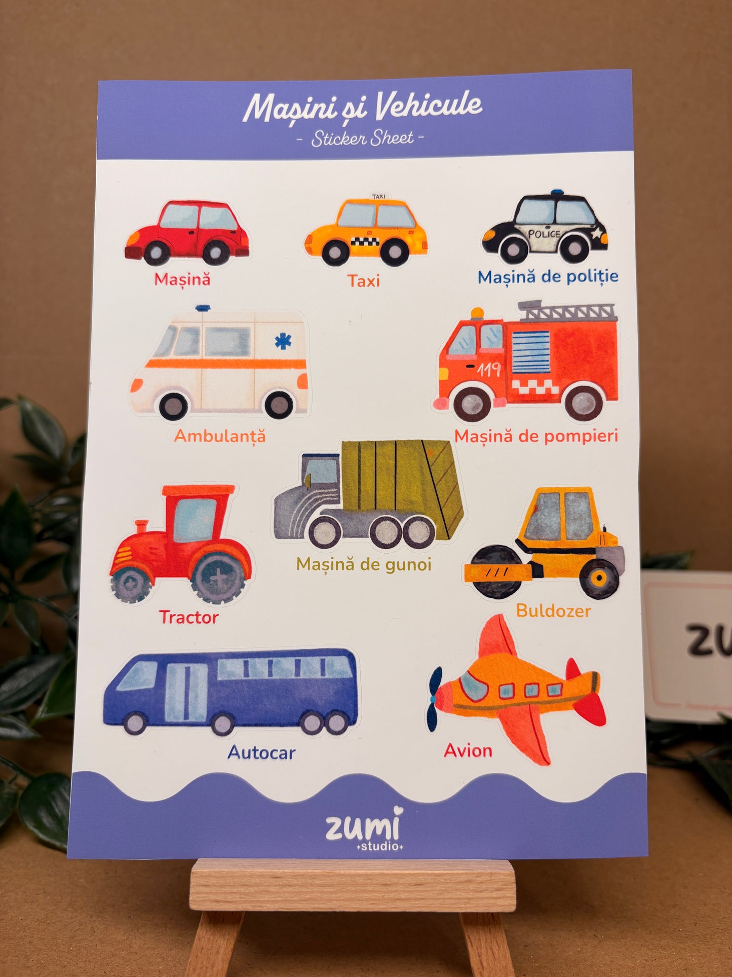 Sticker Sheet „Masini si Vehicule ” – A5, Hârtie Mată