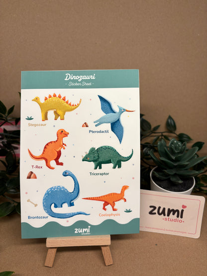 Sticker Sheet „Dinozaurii” – A5, Hârtie Mată