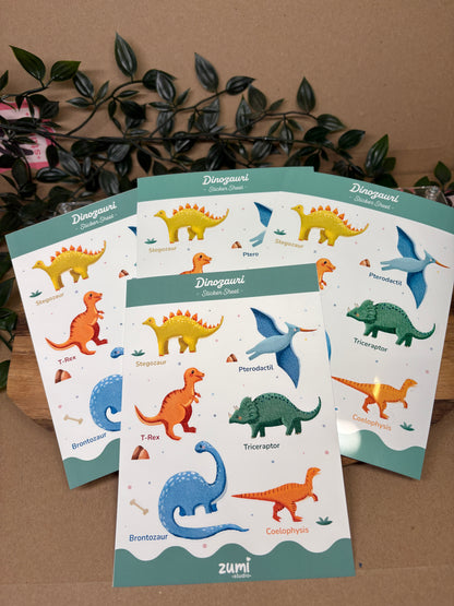 Sticker Sheet „Dinozaurii” – A5, Hârtie Mată
