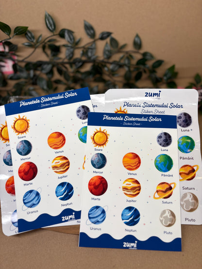 Sticker Sheet „Planetele Sistemului Solar” – A5, Hârtie Mată