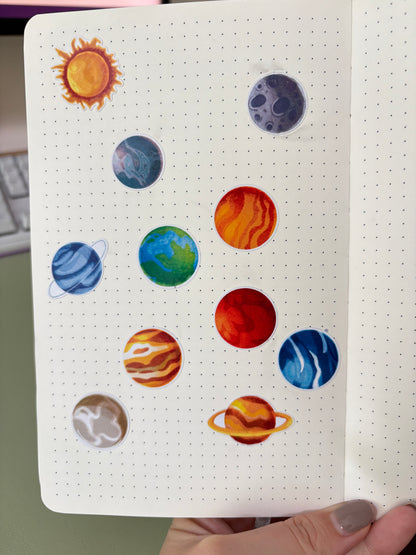 Sticker Sheet „Planetele Sistemului Solar” – A5, Hârtie Mată