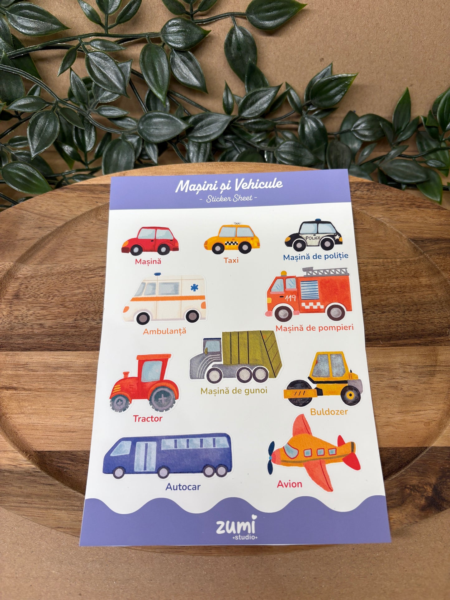 Sticker Sheet „Masini si Vehicule ” – A5, Hârtie Mată