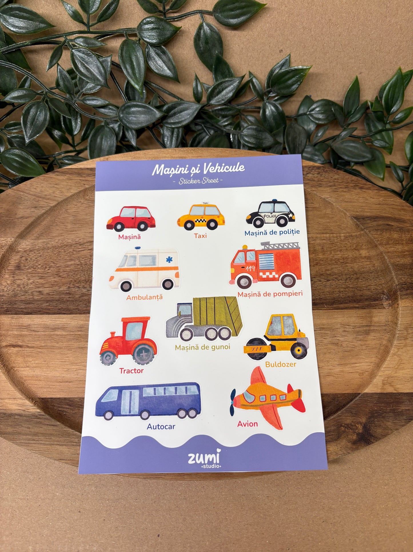 Sticker Sheet „Masini si Vehicule ” – A5, Hârtie Mată