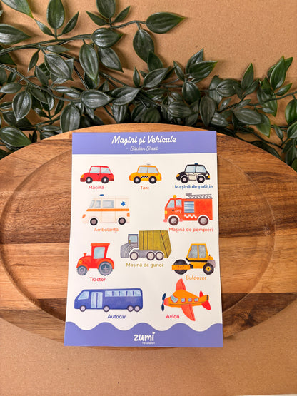 Sticker Sheet „Masini si Vehicule ” – A5, Hârtie Mată