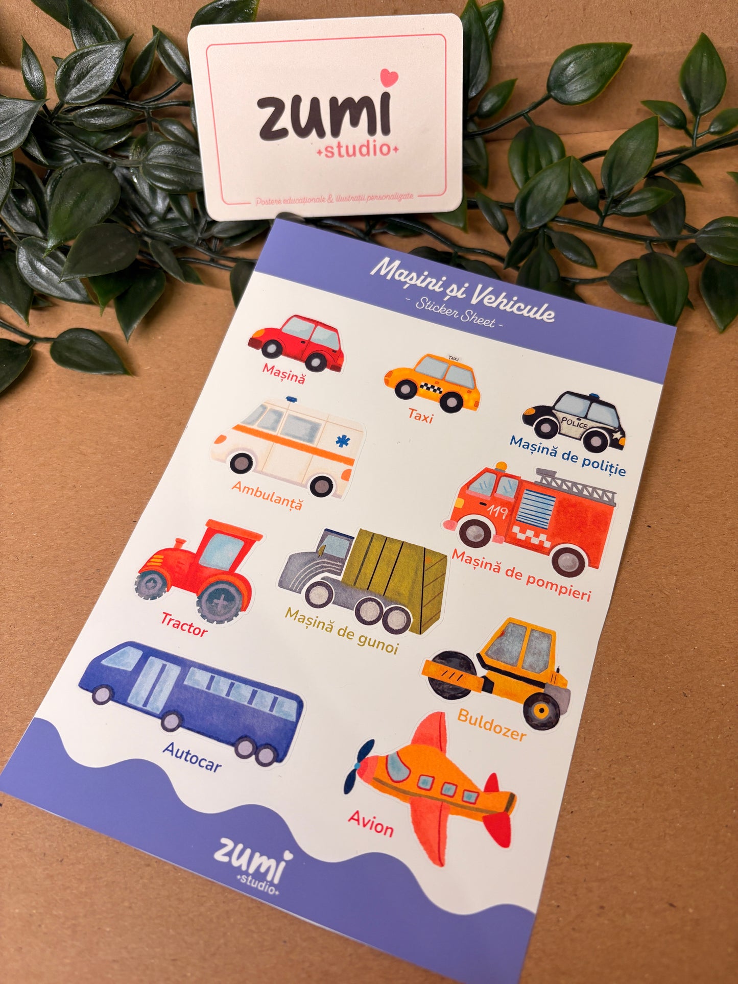 Sticker Sheet „Masini si Vehicule ” – A5, Hârtie Mată